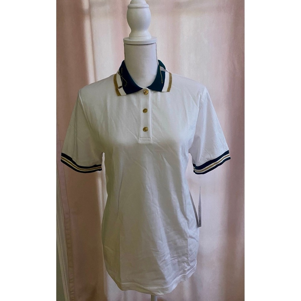 NWT Natty Golf white Polo Shirt sparkly embellished accents Women's Small